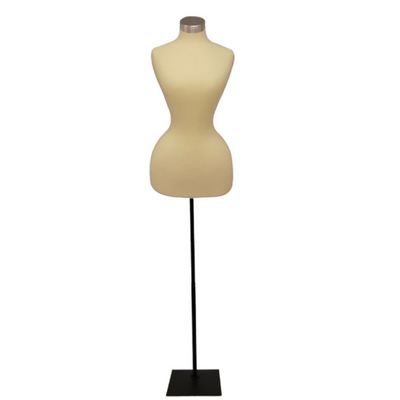 Wasp Waist Corset Dress Form: White Jersey on Black Metal Base