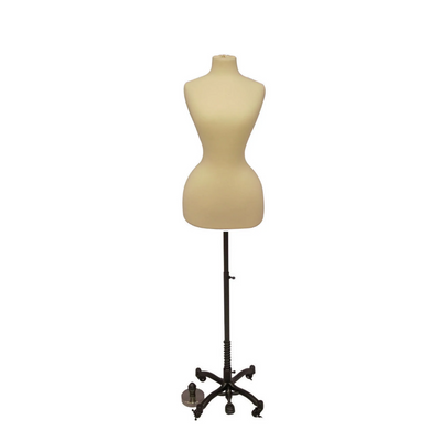 Wasp Waist Corset Dress Form: White Jersey on Black Wheeled Base