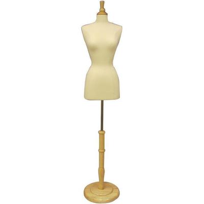 Female French Dress Form: White Jersey on Round Natural Wood Base