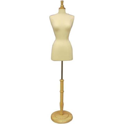 Female French Dress Form: White Jersey on Round Natural Wood Base