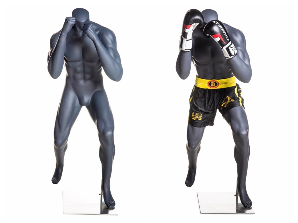 Male Mannequin in Boxing Pose: Matte Grey