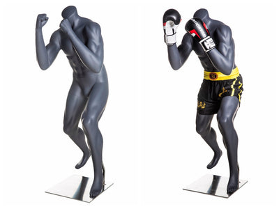 Male Mannequin in Boxing Pose: Matte Grey