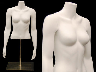 Female Half-Body Torso on Stand with Arms: Matte White