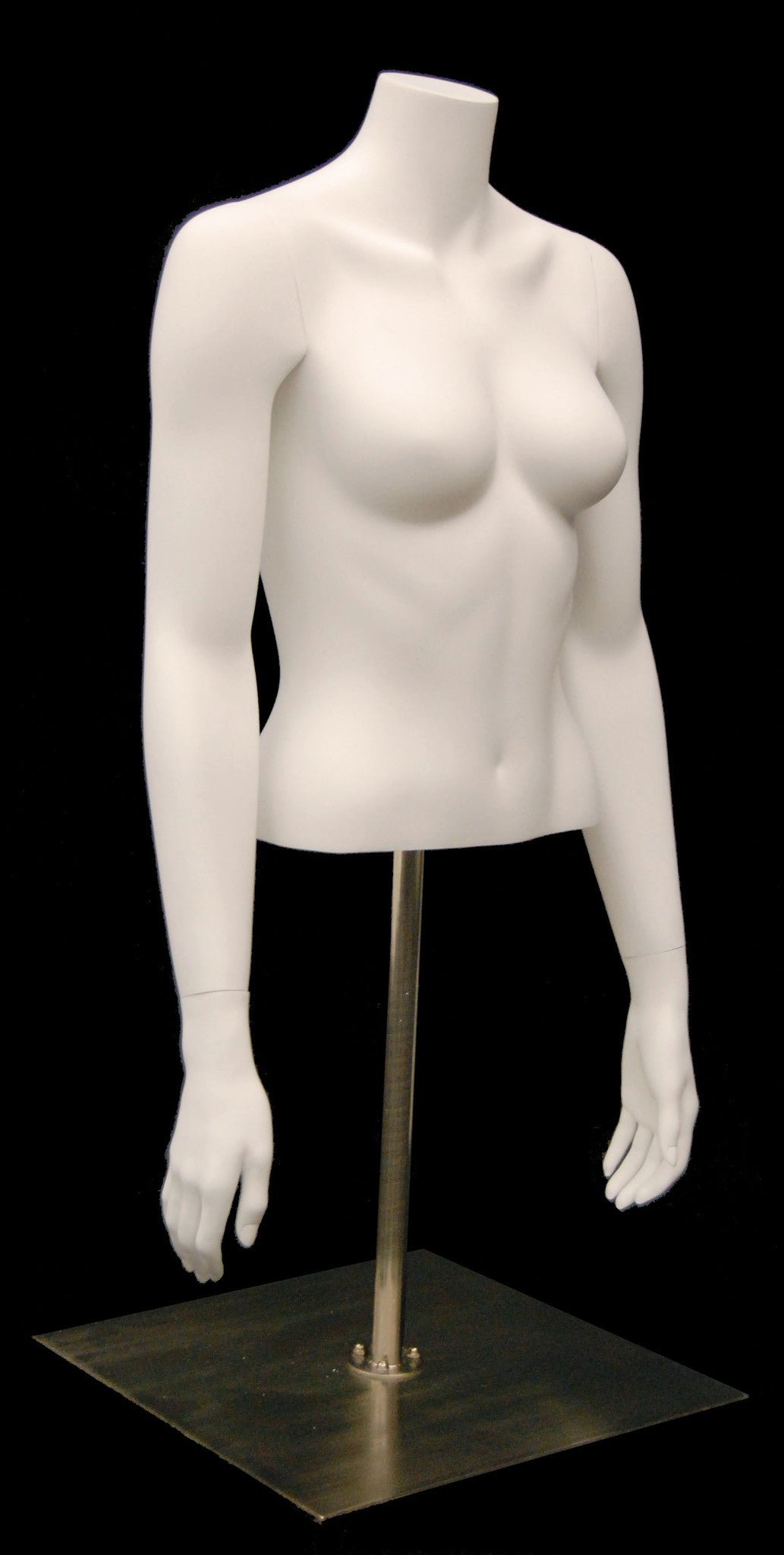 Female Half-Body Torso on Stand with Arms: Matte White
