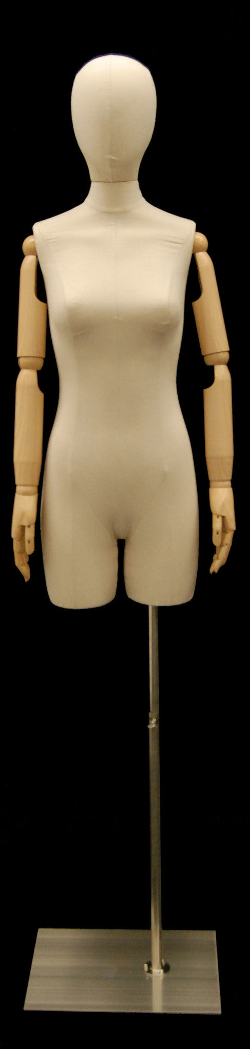 Female Half-Leg Dress Form with Bendable Arms: Natural Linen