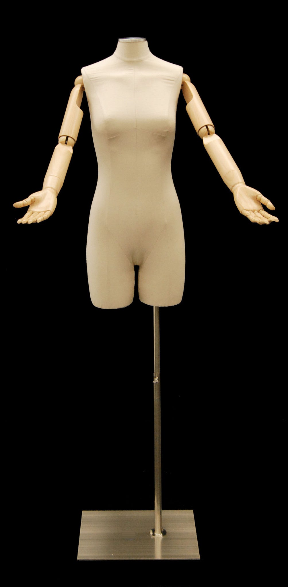 Female Half-Leg Dress Form with Bendable Arms: Natural Linen Mannequin Madness Female Half-Leg Dress Form with Bendable Arms: Natural Linen Mannequin Madness