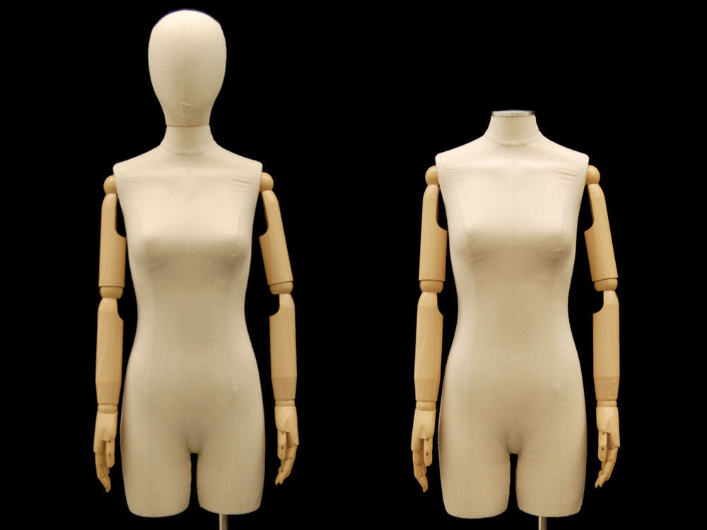 Female Half-Leg Dress Form with Bendable Arms: Natural Linen Female Half-Leg Dress Form with Bendable Arms: Natural Linen