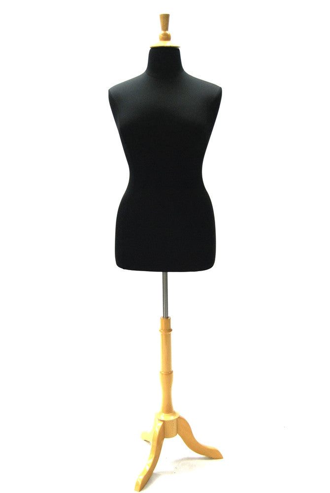 Size 18/20 Black Jersey Plus Size Body Form with Natural Wooden Tripod