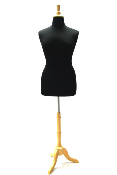 Size 14/16 Black Jersey Plus Size Body Form with Natural Wooden Tripod