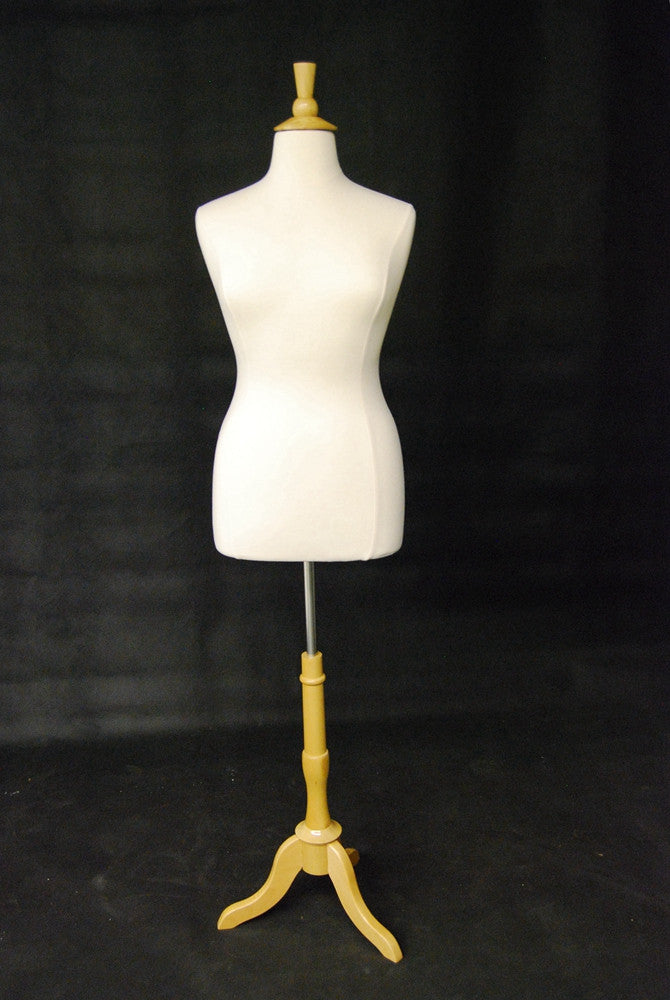 Size 14/16 Plus Size Body Form White Jersey with Tripod Base - Natural Wood