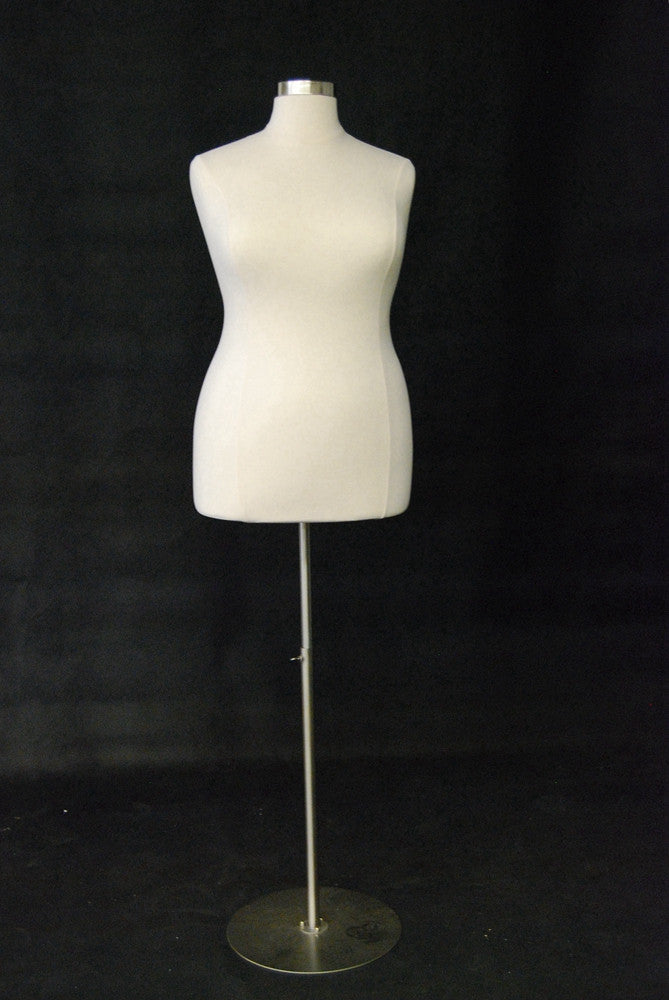 Size 18/20 White Jersey Plus Size Body Form with Round Metal Base