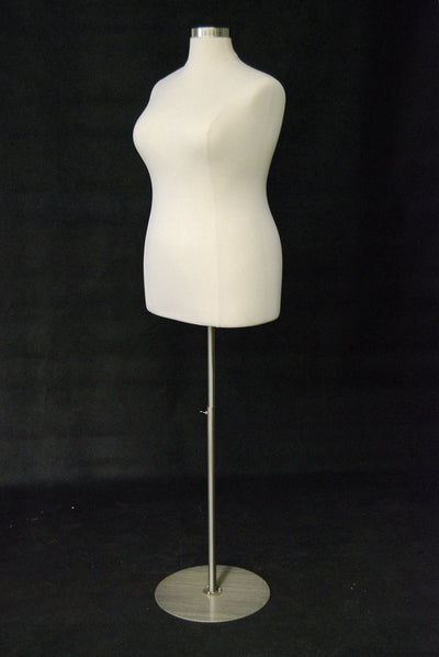 Size 18/20 White Jersey Plus Size Body Form with Round Metal Base