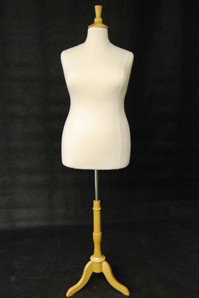 Size 14/16 Plus Size Body Form White Jersey with Tripod Base - Natural Wood