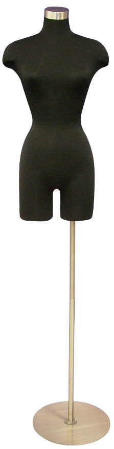 Female 3/4 Mannequin Torso with Half Leg & Shoulders: Black in Size 2/4