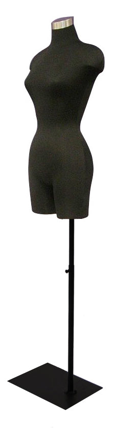 Female 3/4 Mannequin Torso with Half Leg & Shoulders: Black in Size 2/4
