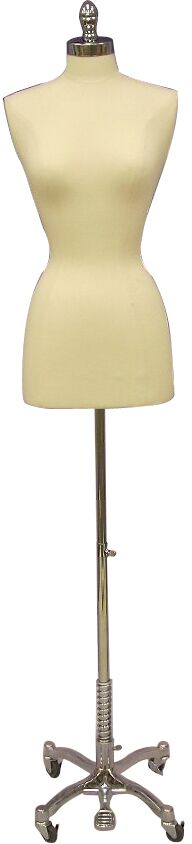 Female French Dress Form: White Jersey on Chrome Wheeled Base