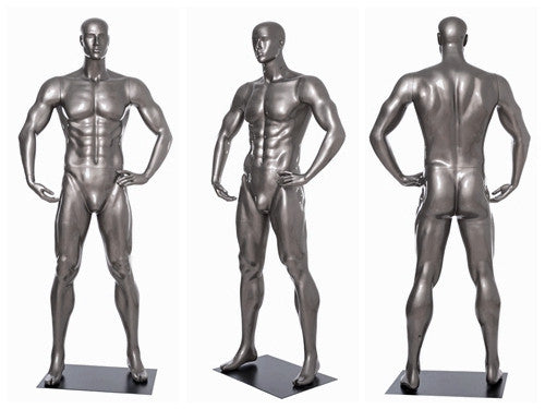 Football Playing Male Mannequin 7: Glossy Grey