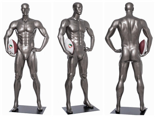Football Playing Male Mannequin 7: Glossy Grey