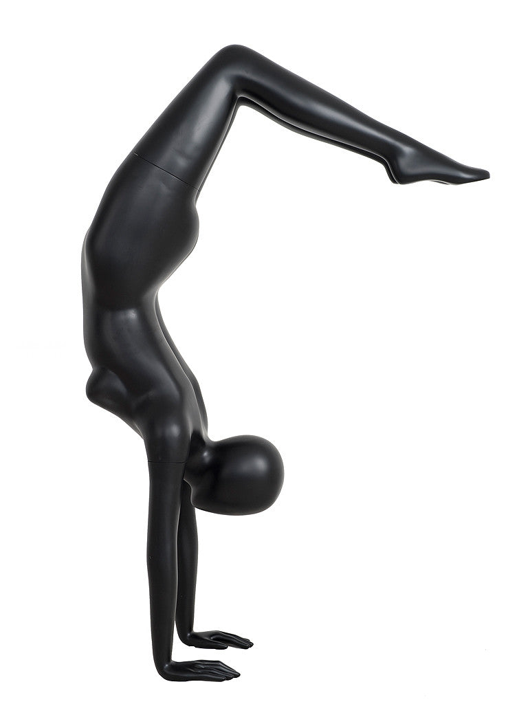 Yoga Egghead Female Mannequin in Handstand Pose: Black Matte
