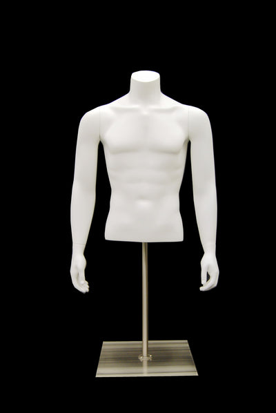 Headless Male 1/2 Torso on Stand: Matte White