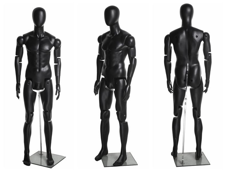 Articulated Egghead Male Mannequin with Articulated Hands: Black