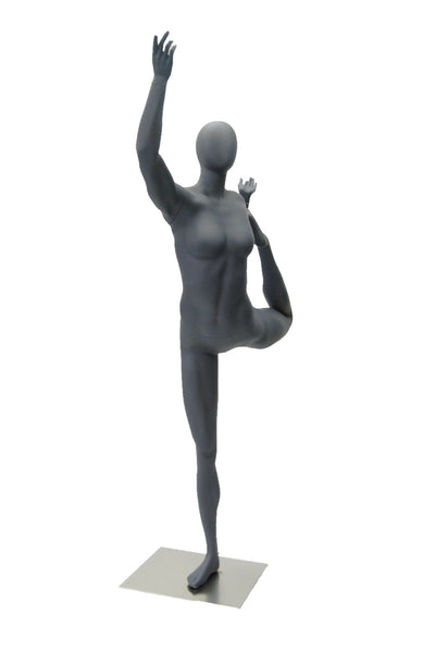 Yoga Egghead Female Mannequin in Dancing Pose: Matte Grey