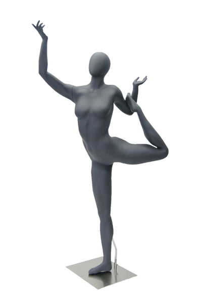 Yoga Egghead Female Mannequin in Dancing Pose: Matte Grey