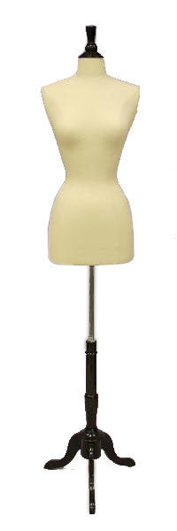 Female French Dress Form -- White Jersey with Black Wood Tripod Base