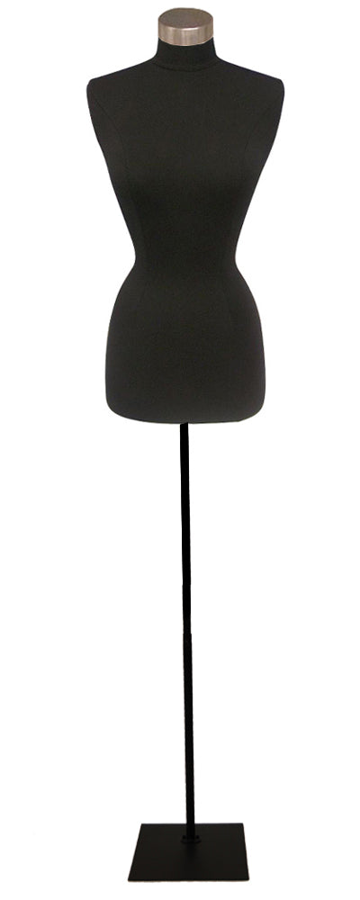 Female French Dress Form: Black Jersey with Black Metal Base