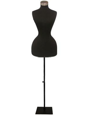 Wasp Waist Corset Dress Form: Black Jersey on Black Metal Base