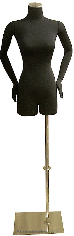 Female Half-leg Body Form with Bendable Cloth Arms: Black Jersey