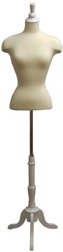 Female French White Dress Form w/ Shoulders on Tripod Base