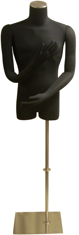 Male Dress Form with Half Leg and Bendable Cloth Arms: Black Jersey