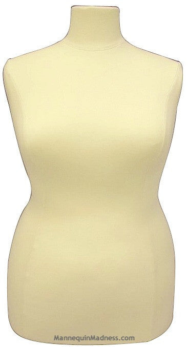 Female French Plus Size Dress Form -- White Jersey with Chrome Wheeled Base 