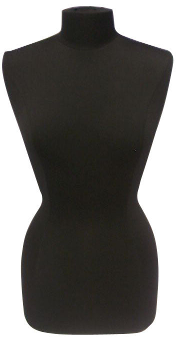 Female French Dress Form Black Jersey w/ Round Black Wood Base