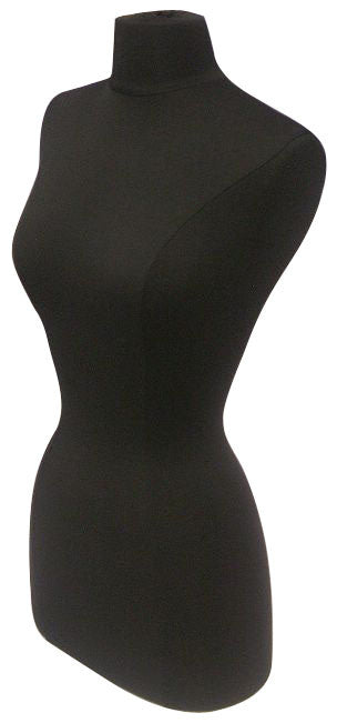 Female French Dress Form Black Jersey with Round Natural Wood Base