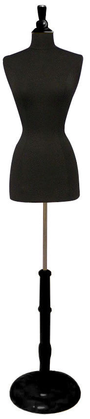 Female French Dress Form Black Jersey w/ Round Black Wood Base
