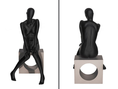 Sybil 1: Seated Mannequin -- Satin Black Female Egghead Mannequin