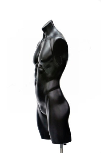 Plastic Male 3/4 Mannequin Torso Black: With  Stand