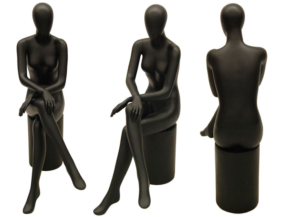 Sasha 3 Sitting Egghead Female Mannequin: Matte Black