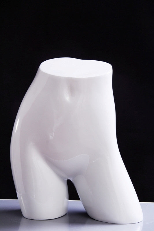 Female Butt Form with Hip to Side: White Glossy Fiberglass
