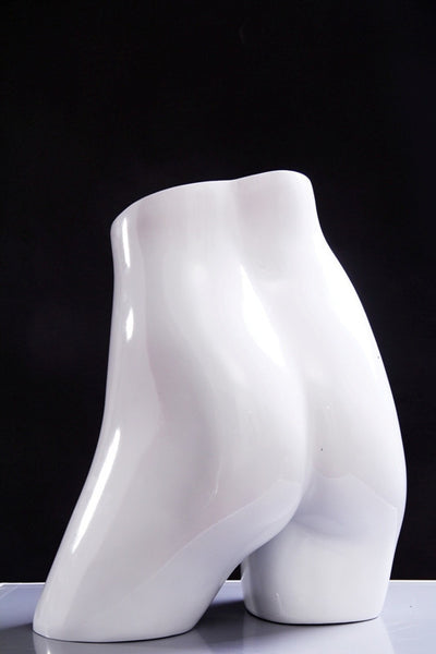 Female Butt Form with Hip to Side: White Glossy Fiberglass