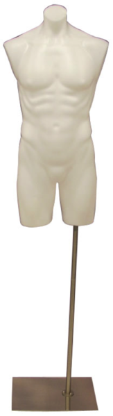 Plastic Male 3/4 Mannequin Torso White: With Stand