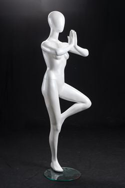 Yoga Egghead Female Mannequin in Tree Pose #1 : Pearl White