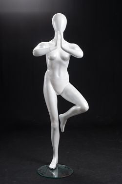 Yoga Egghead Female Mannequin in Tree Pose #1 : Pearl White