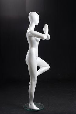 Yoga Egghead Female Mannequin in Tree Pose #1 : Pearl White